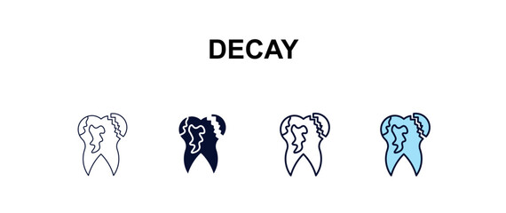 Fototapeta premium decay multi-style outline icon set - dentist concept. Thin line, regular, filled, colored decay icon