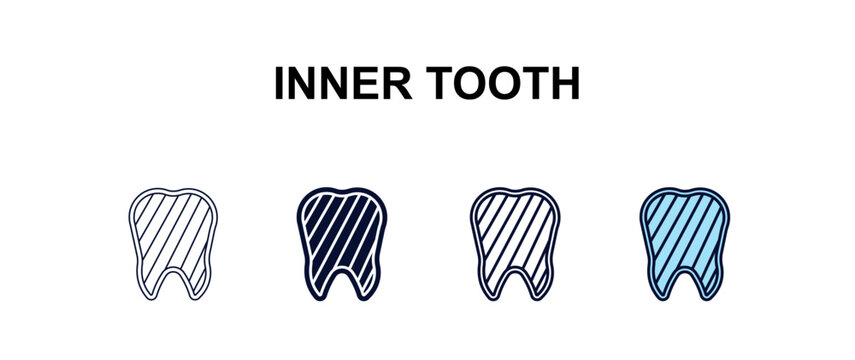 inner tooth multi-style outline icon set - dentist concept. Thin line, regular, filled, colored inner tooth icon