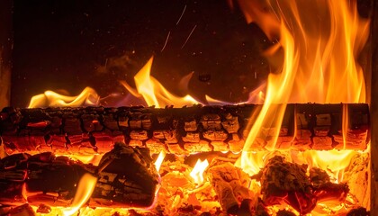 Obraz premium A warm fire burning with yellow and orange flames