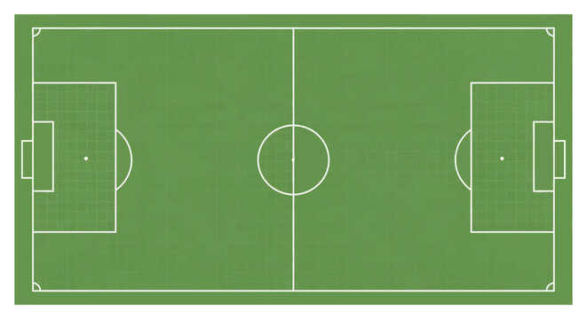 a green soccer field with white lines.