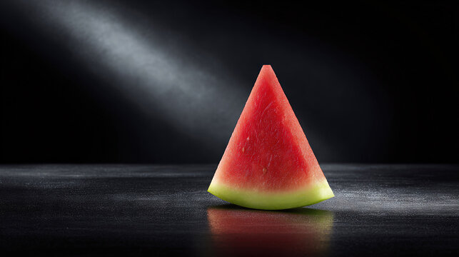 Watermelon slice on dark textured surface with spotlight