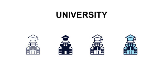 Naklejka premium university multi-style outline icon set - education concept. Thin line, regular, filled, colored university icon