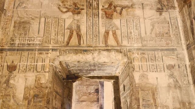 Beautiful bas-reliefs and ancient hieroglyphs from the Dendera Temple Complex, Qena, Egypt