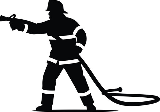 Firefighter in action with hose and nozzle