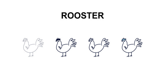 rooster multi-style outline icon set - farming and gardening concept. Thin line, regular, filled, colored rooster icon © Design_Farm