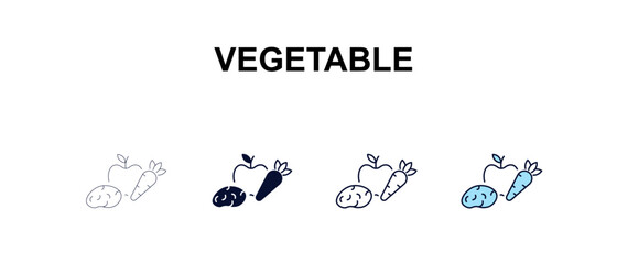 Fototapeta premium vegetable multi-style outline icon set - farming and gardening concept. Thin line, regular, filled, colored vegetable icon
