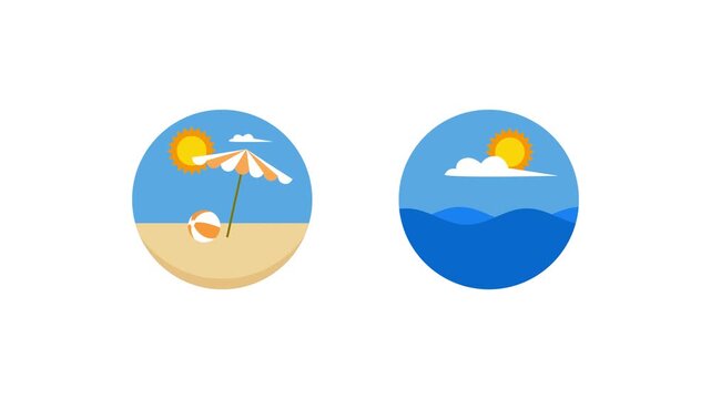 Summer Ocean And Beach Scene Icons. Summer Icon concept. Full length Icon animation illustration. High quality&nbsp;4k&nbsp;footage