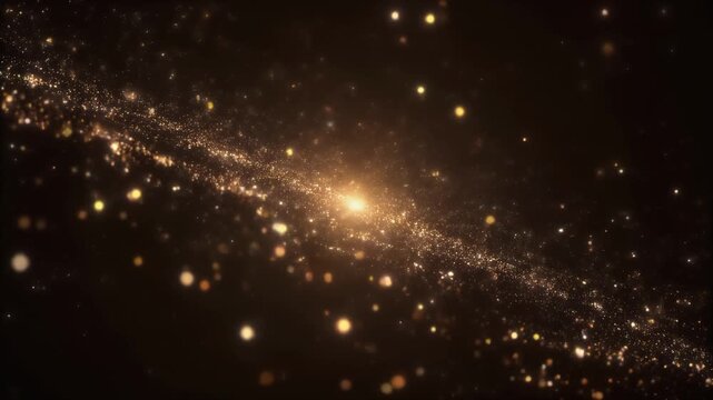 Macro of Sparkling Energy Dust Slowly Swirling in Dark Space, Soft Volumetric Glow, Seamless Background
