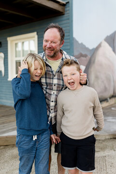 Dad Messing with His Sons at Hotel in Borrego Springs, CA