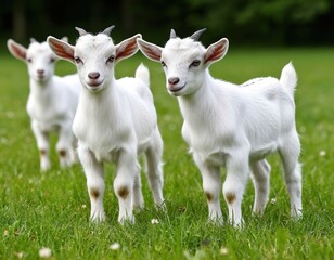 Obraz premium cute little goats on a green lawn.