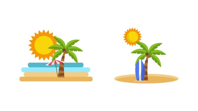 Tropical Palm Tree Summer Beach. Summer Icon concept. Full length Icon animation illustration. High quality&nbsp;4k&nbsp;footage