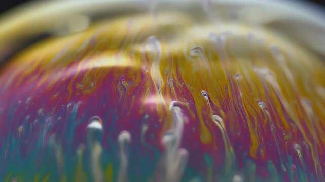 Macro of Colorful Slime Slowly Stretching and Wobbling, Subtle Reflections, Playful Organic Motion