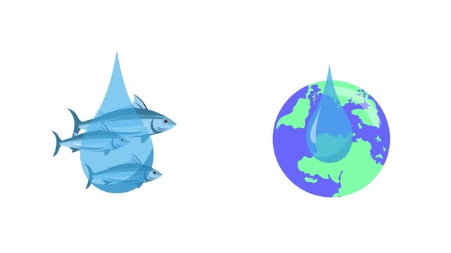 Stingray And Earth World Ocean Day. World Ocean day Icon concept. Full length Icon animation illustration. High quality&nbsp;4k&nbsp;footage