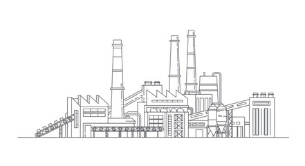 Obraz premium Industrial Factory Building with Smokestacks Sketch.