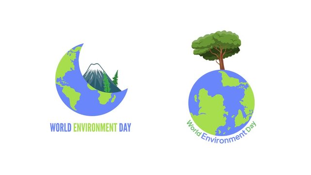 Half Globe With Growing Tree. World Environment day Icon concept. Full length Icon animation illustration. High quality&nbsp;4k&nbsp;footage