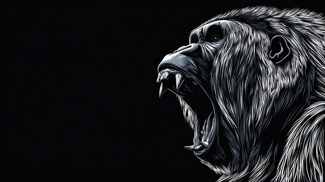 Roaring Lion in Black and White Line Art