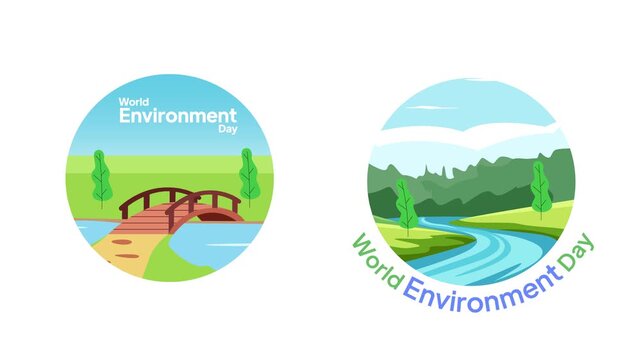 Nature Landscape Inside Circular Earth.World Environment day Icon concept. Full length Icon animation illustration. High quality&nbsp;4k&nbsp;footage
