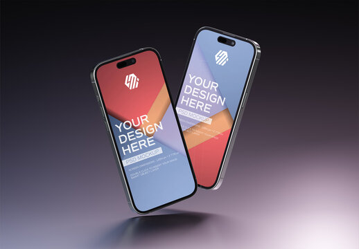Two Smartphones On Dark Colorful Background Mockup