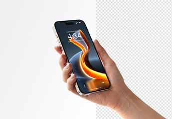 Isolated Woman’s Hand Holding Modern Mobile Phone Mockup