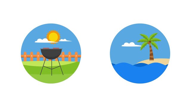 Summer Beach Landscape With Wooden fence. Summer Icon concept. Full length Icon animation illustration. High quality&nbsp;4k&nbsp;footage