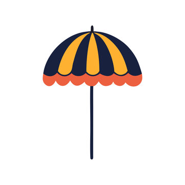 Striped Beach Umbrella Icon - Summer Vacation Vector Symbol A vibrant flat vector icon of a striped beach umbrella. Perfect for summer promotion banners, beach resort websites, and holiday-themed grap