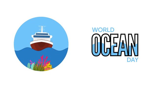 Cruise Ship Over Ocean World Ocean Day.World Ocean day Icon concept. Full length Icon animation illustration. High quality&nbsp;4k&nbsp;footage