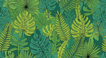 Fototapeta premium Vibrant Tropical Leaf Pattern - Lush Green Jungle Foliage Seamless Background