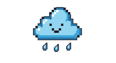Fototapeta premium Pixel art cloud raining with a happy face.