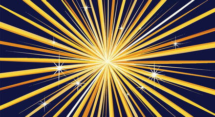 Fototapeta premium Golden Starburst Explosion with Sparkles on Dark Blue Background