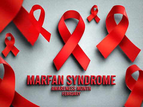 Bright red awareness ribbons arranged creatively for marfan syndrome awareness month celebration