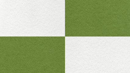 Fototapeta premium White and olive green checkered paper texture background with four sections and copy space. Geometric template with blocks