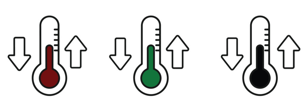 A graphic illustration of thermometers with arrows indicating temperature changes
