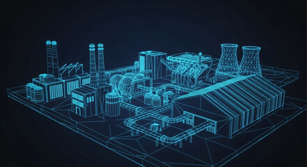 Futuristic Industrial Complex Digital Blueprint. © Dar