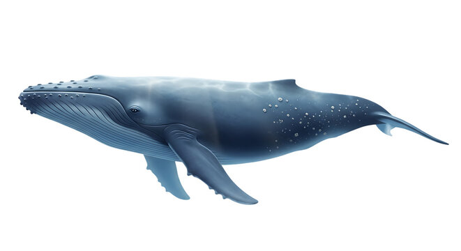 Majestic blue whale balaenoptera musculus swimming gracefully in vast aquatic environment isolated on bright white background showcasing marine biology and oceanic wildlife conservation concept