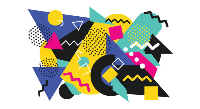 Retro Abstract Geometric Shapes Memphis Style Pattern Background