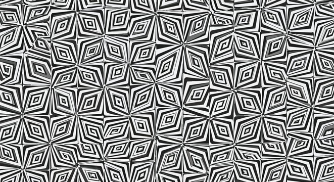Abstract Geometric Pattern, Black and White Optical Illusion, Repeating Shapes, Retro Design