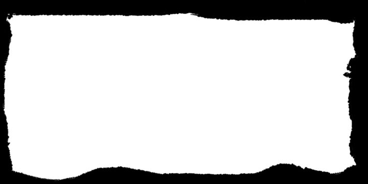 Marco rectangular negro de papel con bordes desgarrados sobre fondo transparente