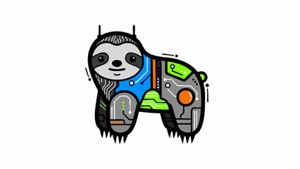 Naklejka premium Futuristic mechanical sloth illustration with circuit board patterns.