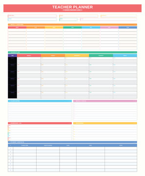 A teacher planner with a class schedule