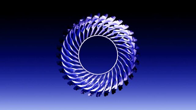 Rotating turbine fan blades loop on gradient background