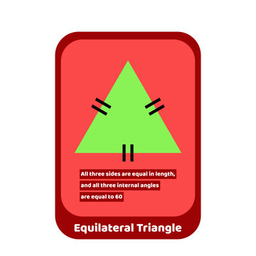 Equilateral triangle geometry flashcard showing equal sides and angles