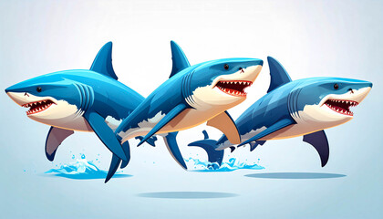 Naklejka premium Modern shark vector graphic with bold colors and clean lines, isolated on a white background. 