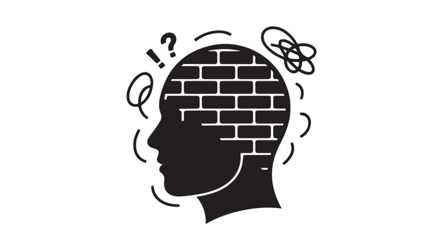 Mental Block Concept Vector With Brick Wall Brain And Question Marks For Problem Solving Illustrations
