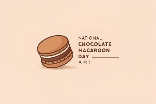 Delicious brown chocolate macaron illustrated in a minimal flat style graphic design for celebrating national chocolate macaroon day which is officially observed on the third day of june every year to