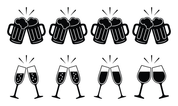 Collection of Clinking Beer Mugs and Champagne Glasses