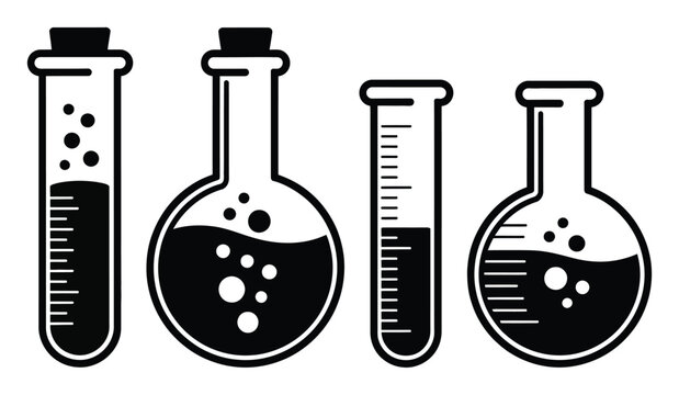 Collection of Scientific Laboratory Glassware with Bubbling Liquids
