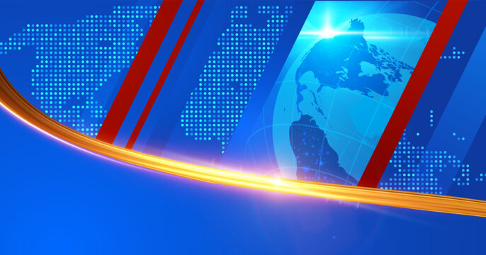 Breaking news vector background blue red earth globe dynamic lines. For news website header, social media story, mobile app splash, video stream live thumbnail. Real-time global digital coverage.