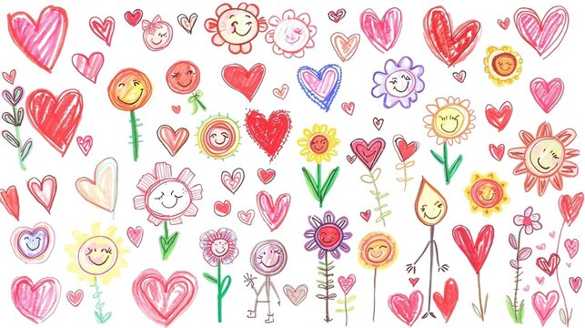 set of hand drawn hearts