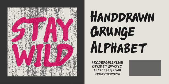 Hand drawn grunge alphabet font featuring rough textured brush lettering with a bold and organic style. This handmade typography set includes uppercase characters with a distressed, 