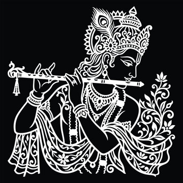 Hindu God Krishna Playing Flute Instrument.